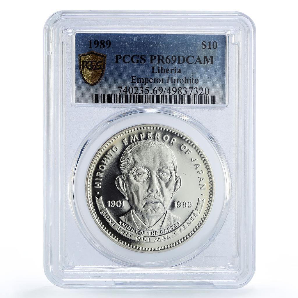 Liberia 10 dollars Japan Emperor Hirohito Politics PR69 PCGS silver coin 1989