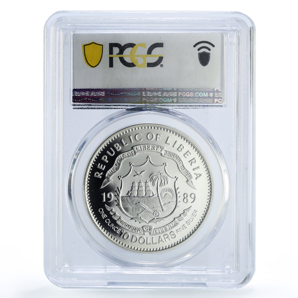 Liberia 10 dollars Japan Emperor Hirohito Politics PR69 PCGS silver coin 1989