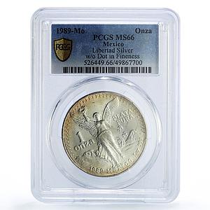 Mexico 1 onza Libertad Angel of Independence w/o Dot MS66 PCGS silver coin 1989