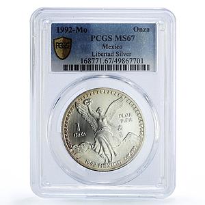 Mexico 1 onza Libertad Angel of Independence MS67 PCGS silver coin 1992