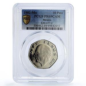 Mexico 10 pesos Republic Coinage Miguel Costilla KM-477 PR69 PCGS CuNi coin 1982