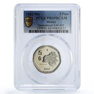 Mexico 5 pesos Aztec Sculpture Quetzalcoatl KM-485 PR69 PCGS CuNi coin 1982