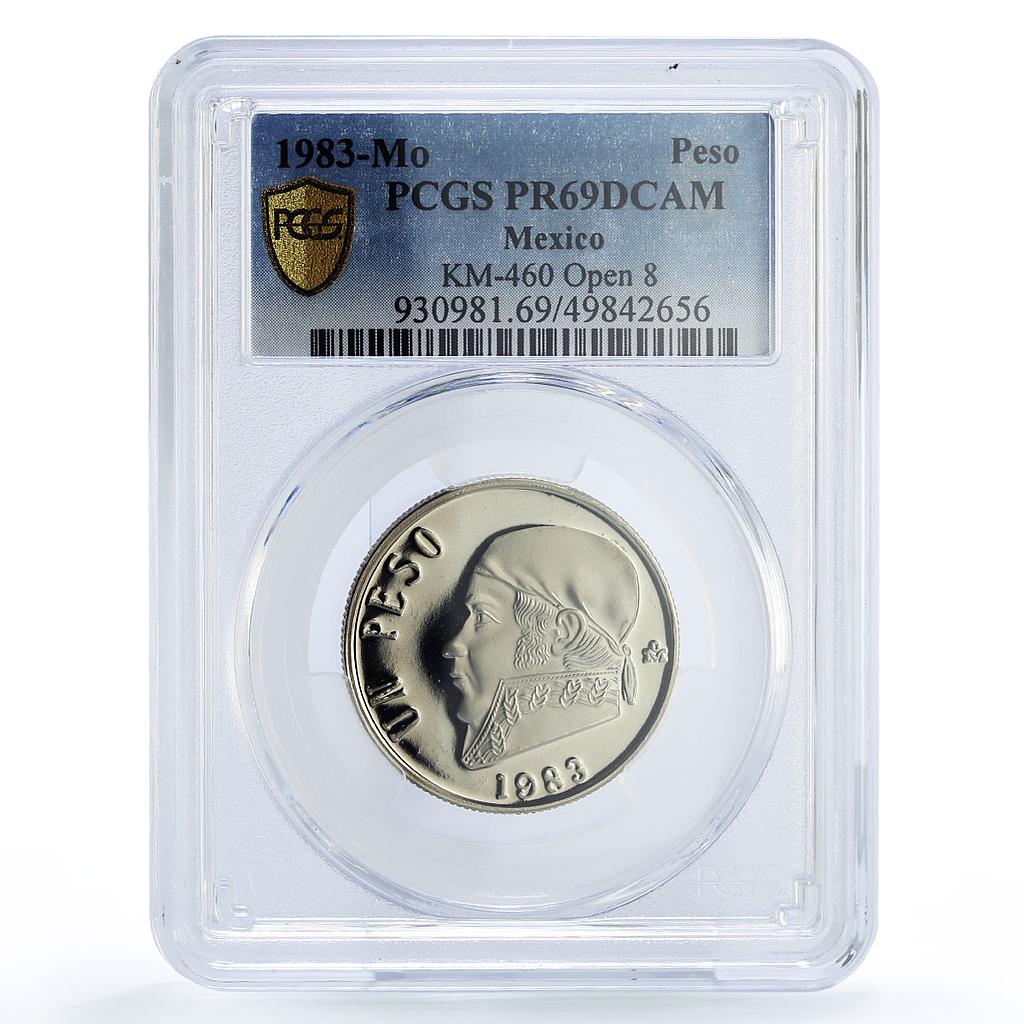 Mexico 1 peso Jose Morelos Y Pavon Open 8 Type KM-460 PR69 PCGS CuNi coin 1983