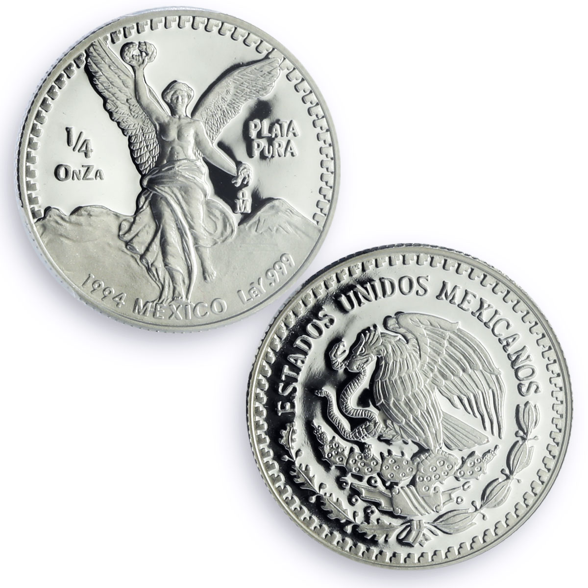 Mexico 1/4 onza Libertad Angel of Independence PR69 PCGS silver coin 1994