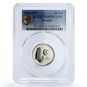 Malaysia 20 sen Republic Coinage Parliament House PR69 PCGS CuNi coin 1980