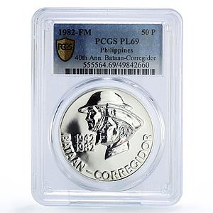 Philippines 50 piso Bataan Corregidor Battles KM-236 PL69 PCGS silver coin 1982