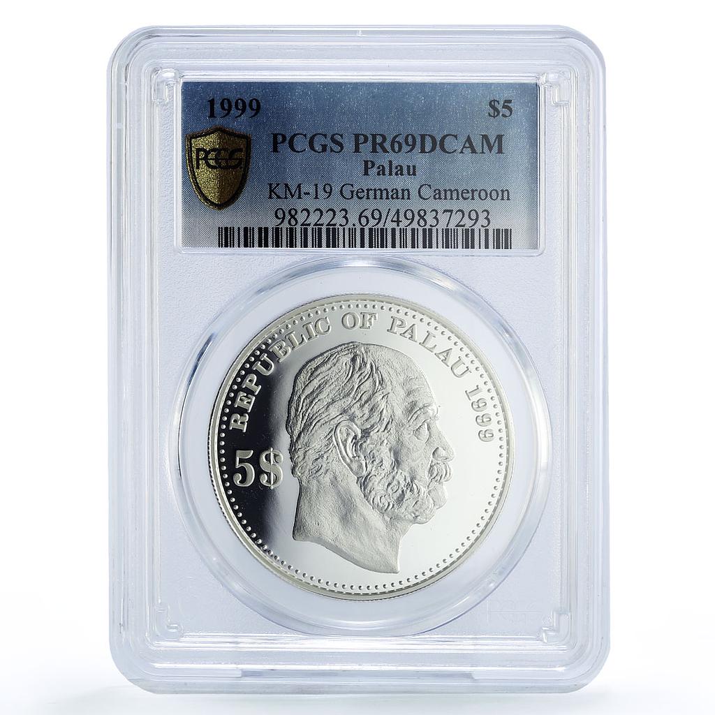 Palau 5 dollars German Cameroon Kaizer Wilhelm I PR69 PCGS silver coin 1999