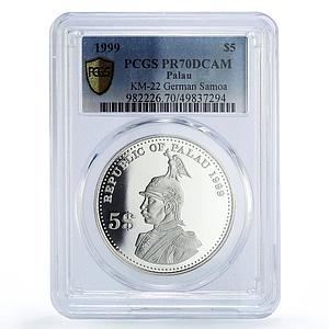 Palau 5 dollars German Samoa Kaizer Wilhelm II PR70 PCGS silver coin 1999