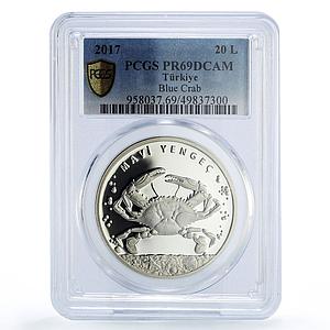 Turkey 20 lira Conservation Wildlife Blue Crab Fauna PR69 PCGS silver coin 2017