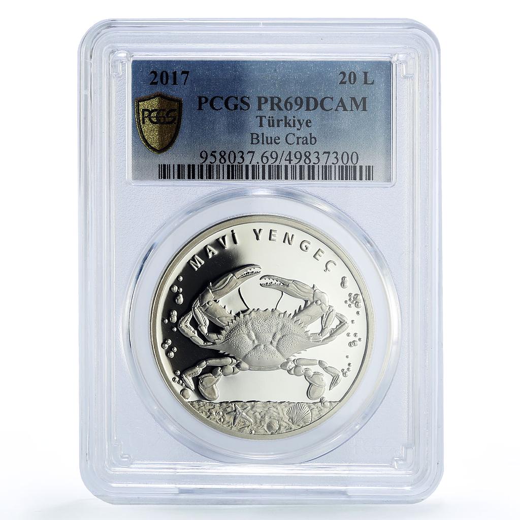 Turkey 20 lira Conservation Wildlife Blue Crab Fauna PR69 PCGS silver coin 2017