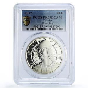Turkey 20 lira Admiral Umur Bey Ship Clipper PR69 PCGS silver coin 2017