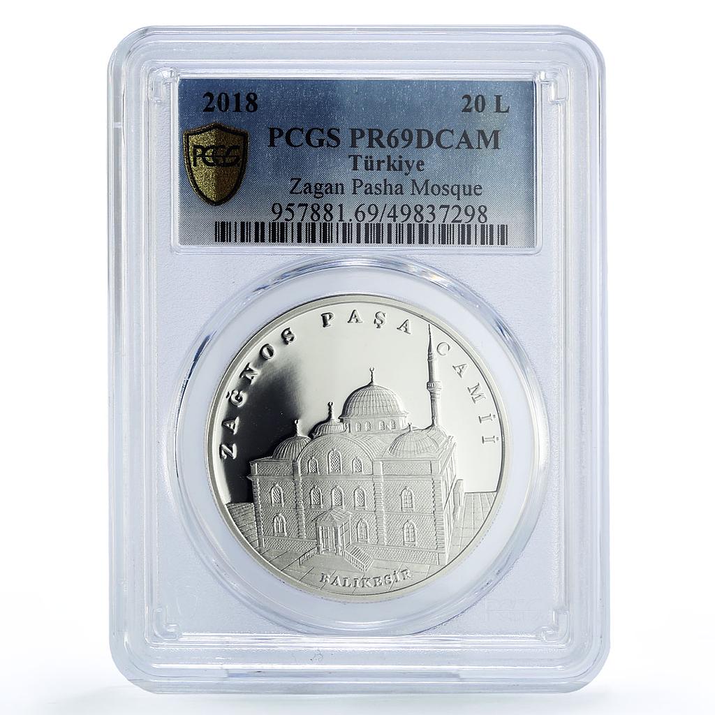 Turkey 20 lira Zagan Pasha Mosque Islam Architecture PR69 PCGS silver coin 2018