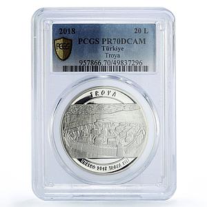 Turkey 20 lira Ancient Cities Troya Architecture PR70 PCGS silver coin 2018