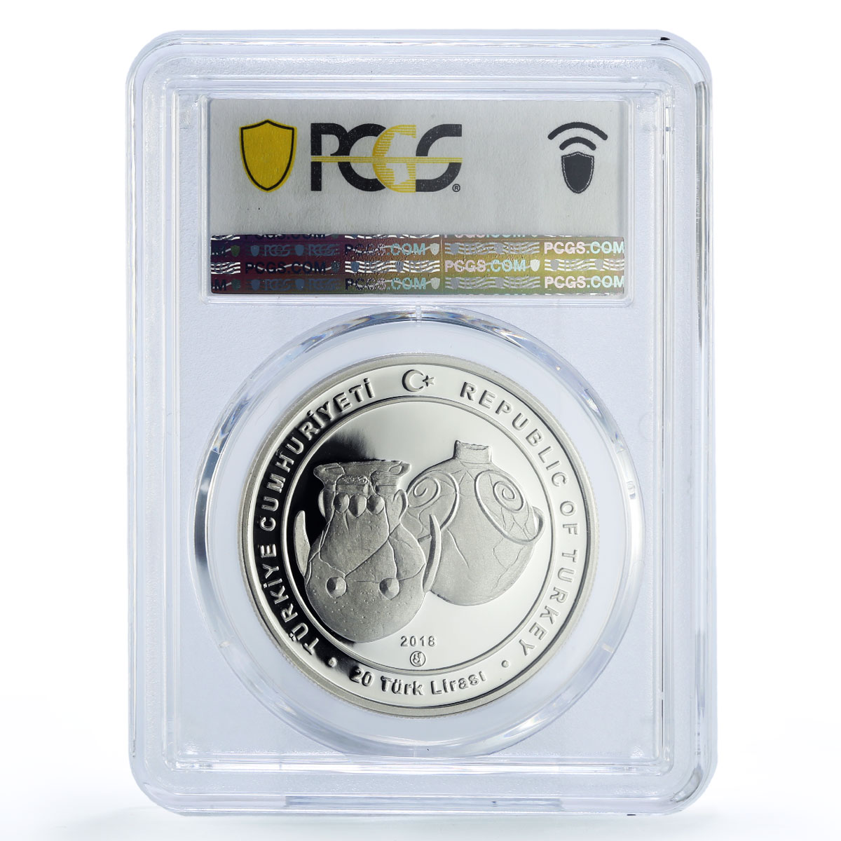 Turkiye 20 lira Ancient Cities Troya Architecture PR70 PCGS silver coin 2018