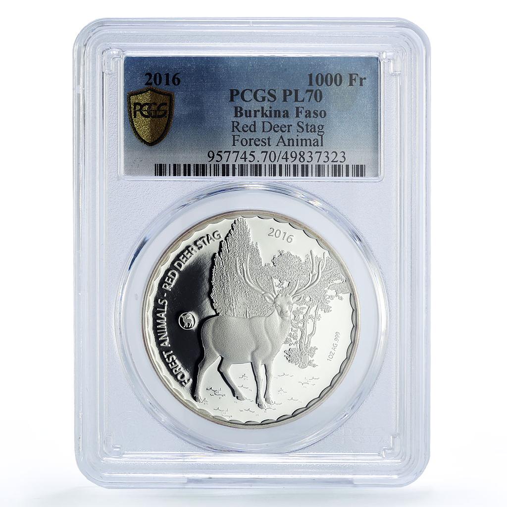Burkina Faso 1000 francs Forest Animals Deer Fauna PL70 PCGS silver coin 2016
