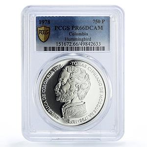 Colombia 750 pesos Conservation Hummingbird Fauna PR66 PCGS silver coin 1978
