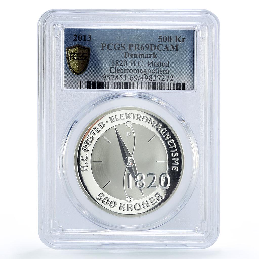 Denmark 500 kroner Orsted Electromagnetism Science PR69 PCGS silver coin 2013
