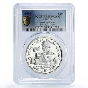 Liberia 10 dollars Ayrton Senna Formule One F1 Car PR68 PCGS silver coin 1992