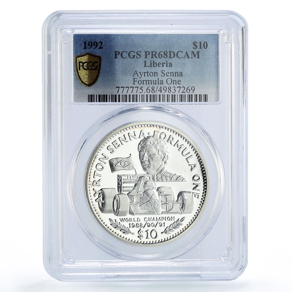 Liberia 10 dollars Ayrton Senna Formule One F1 Car PR68 PCGS silver coin 1992