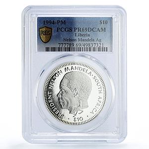 Liberia 10 dollars Revolutionary Mandela Politics PR69 PCGS silver coin 1994