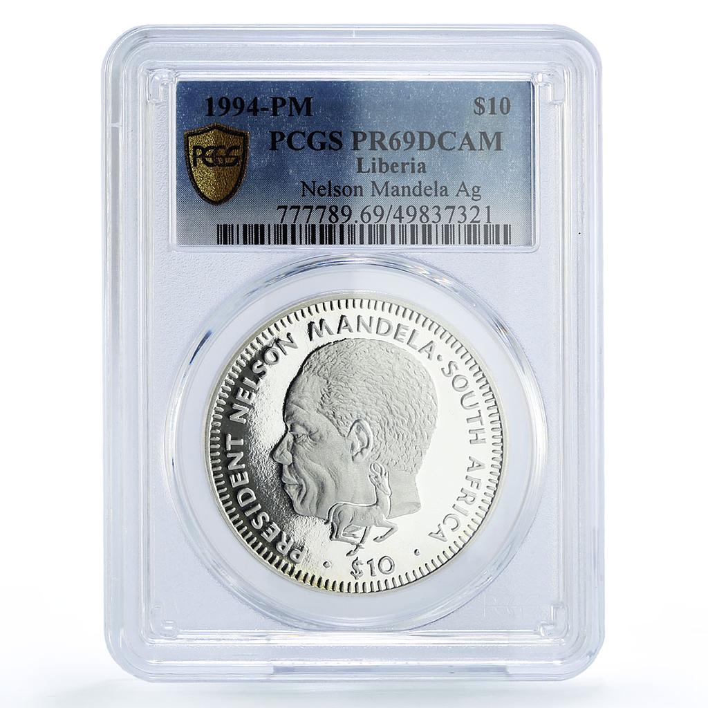 Liberia 10 dollars Revolutionary Mandela Politics PR69 PCGS silver coin 1994