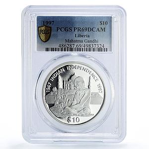 Liberia 10 dollars Independence Gandhi Politics PR69 PCGS silver coin 1997