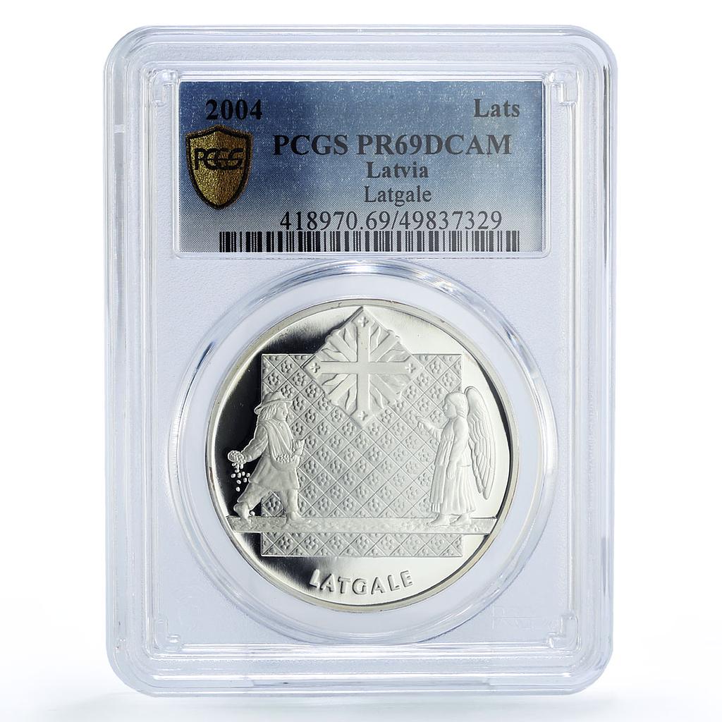 Latvia 1 lats Time Times Values Latgale Madonna Jesus PR69 PCGS silver coin 2004