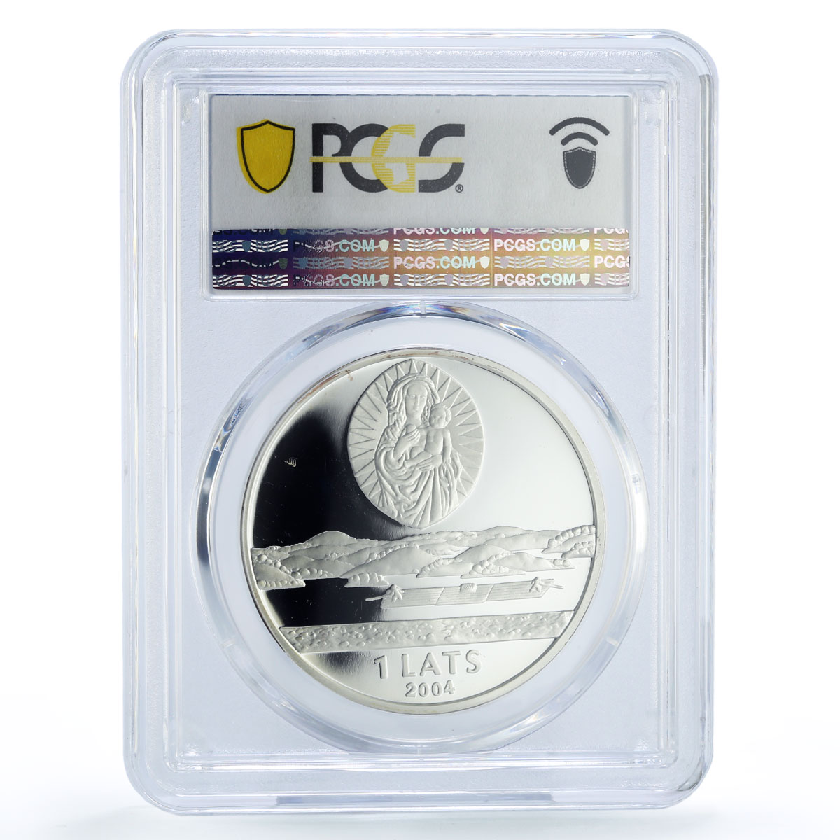 Latvia 1 lats Time Times Values Latgale Madonna Jesus PR69 PCGS silver coin 2004