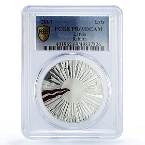 Latvia 1 lats State Time Values Rebirth PR69 PCGS silver coin 2007