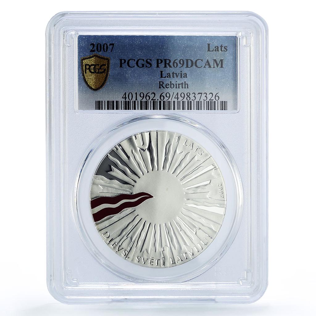 Latvia 1 lats State Time Values Rebirth PR69 PCGS silver coin 2007