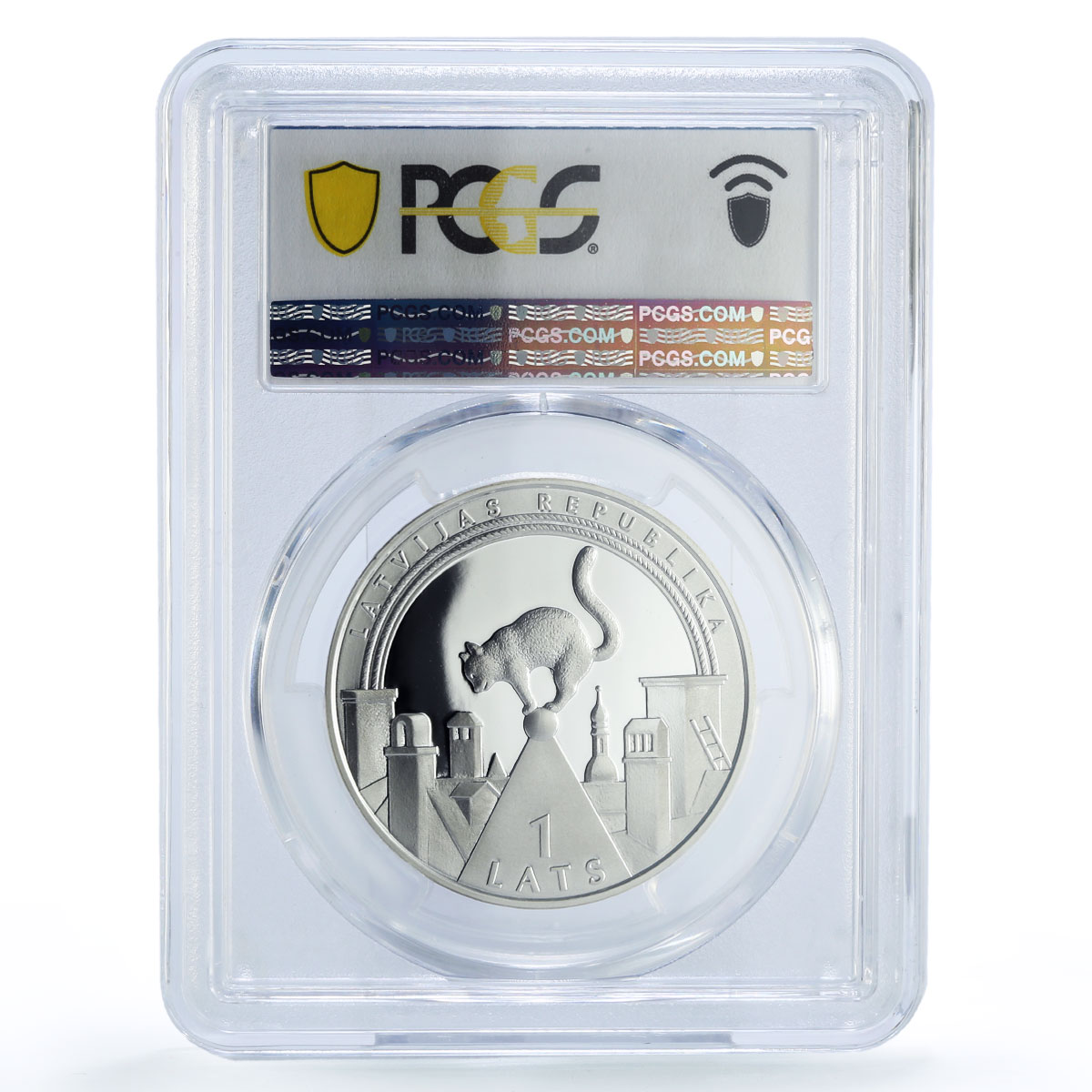 Latvia 1 lats Lucky Coin Cat on Roof PR69 PCGS silver coin 2008
