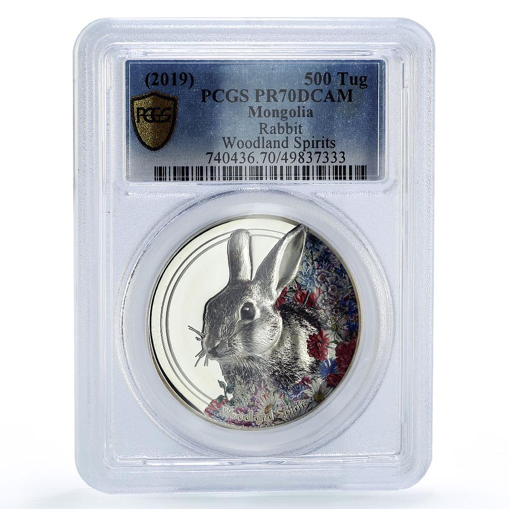 Mongolia 500 togrog Woodland Spirits Rabbit Fauna PR70 PCGS silver coin ND 2019