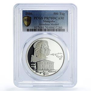 Mongolia 500 togrog Composer Amadeus Mozart Music PR70 PCGS silver coin 2006