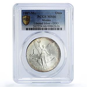 Mexico 1 onza Libertad Angel of Independence DDO Type MS66 PCGS silver coin 1987