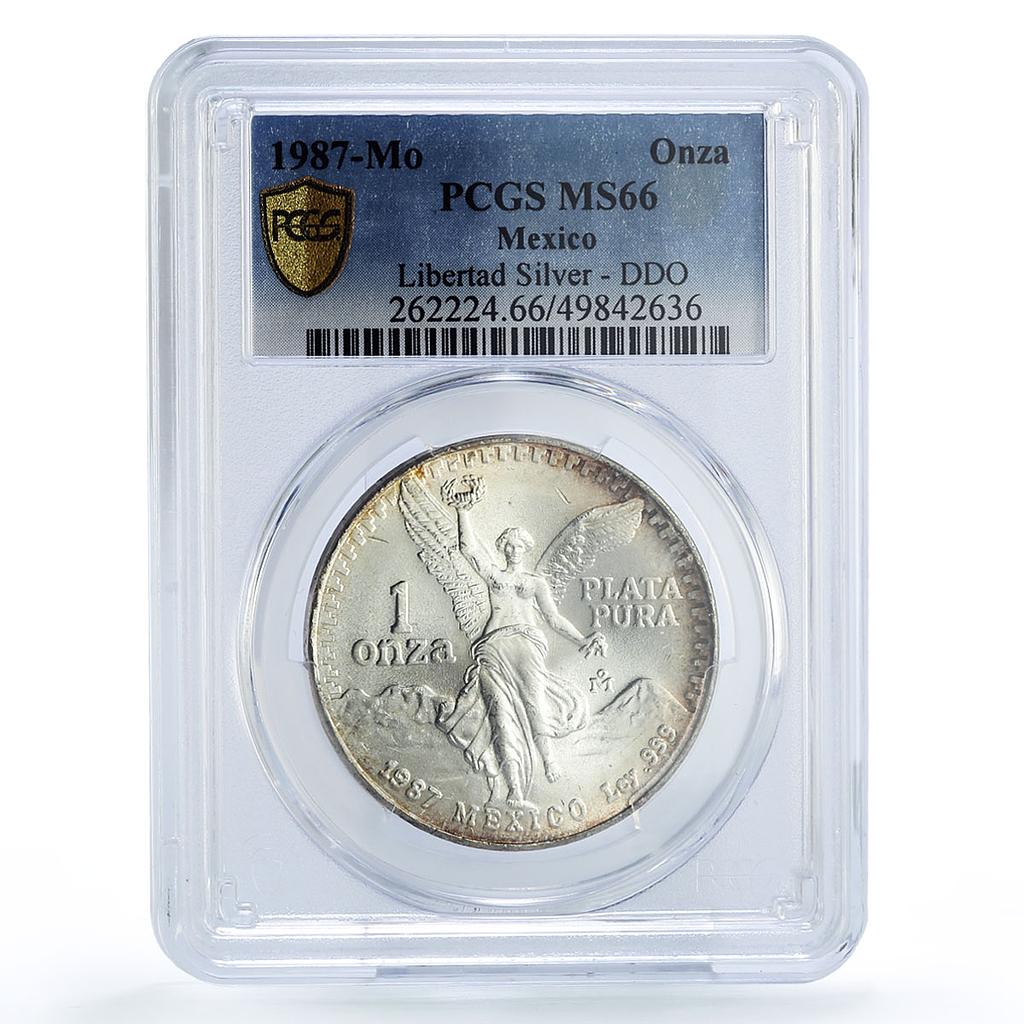 Mexico 1 onza Libertad Angel of Independence DDO Type MS66 PCGS silver coin 1987