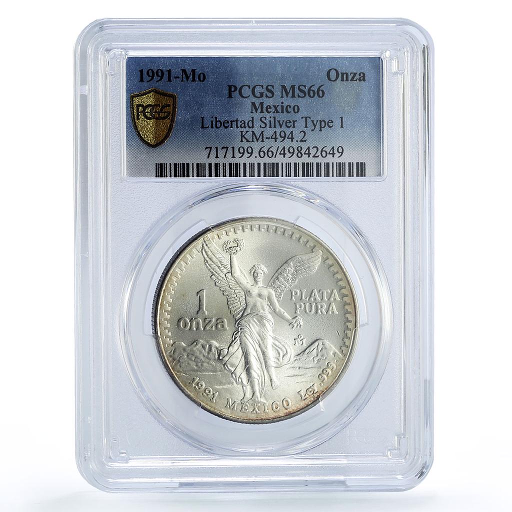 Mexico 1 onza Libertad Angel of Independence Type 1 MS66 PCGS silver coin 1991