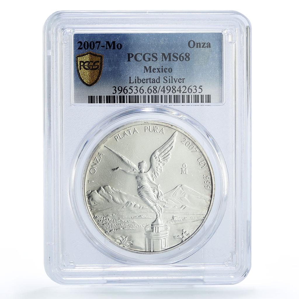 Mexico 1 onza Libertad Angel of Independence MS68 PCGS silver coin 2007