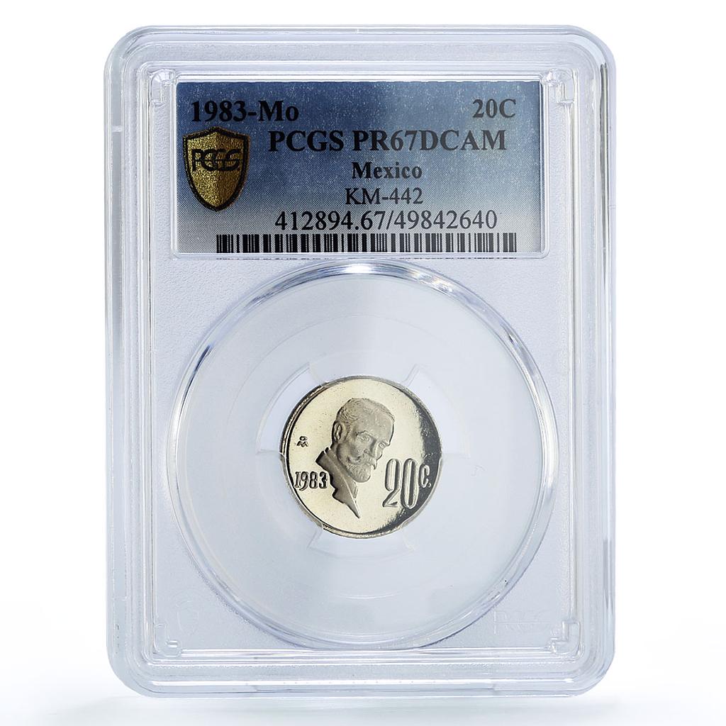 Mexico 20 centavos Republic Coinage Francisco Madero PR67 PCGS CuNi coin 1983