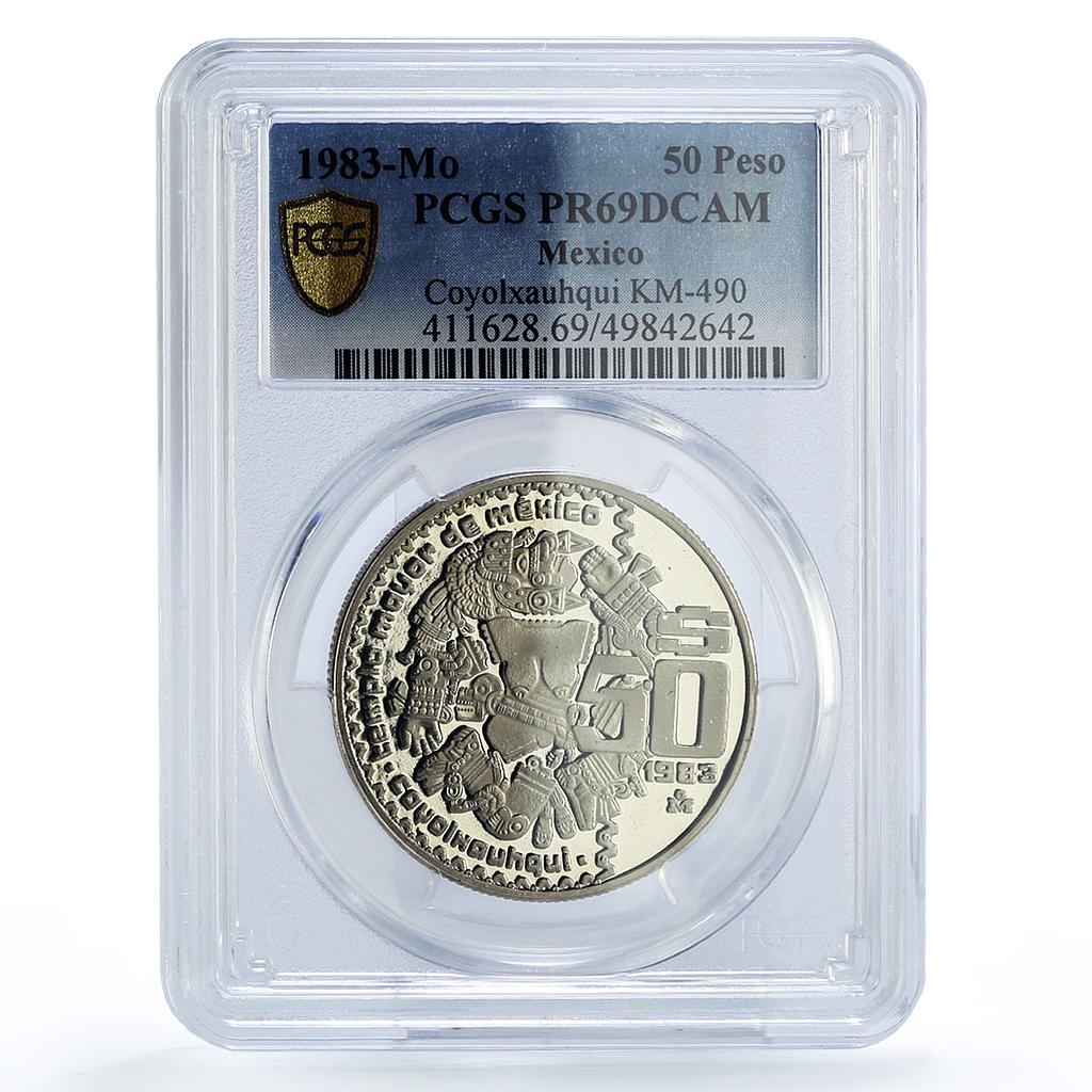 Mexico 50 pesos Coyolxauhqui Great Temple Stone Disc PR69 PCGS CuNi coin 1983