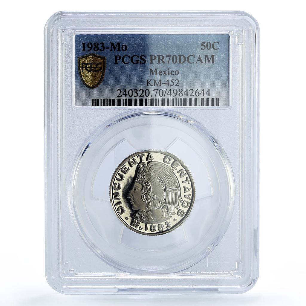 Mexico 50 centavos Aztec Chief Cuauhtemoc KM-452 PR70 PCGS CuNi coin 1983 Mexico 50 centavos Aztec Chief Cuauhtemoc KM-452 PR70 PCGS CuNi coin 1983