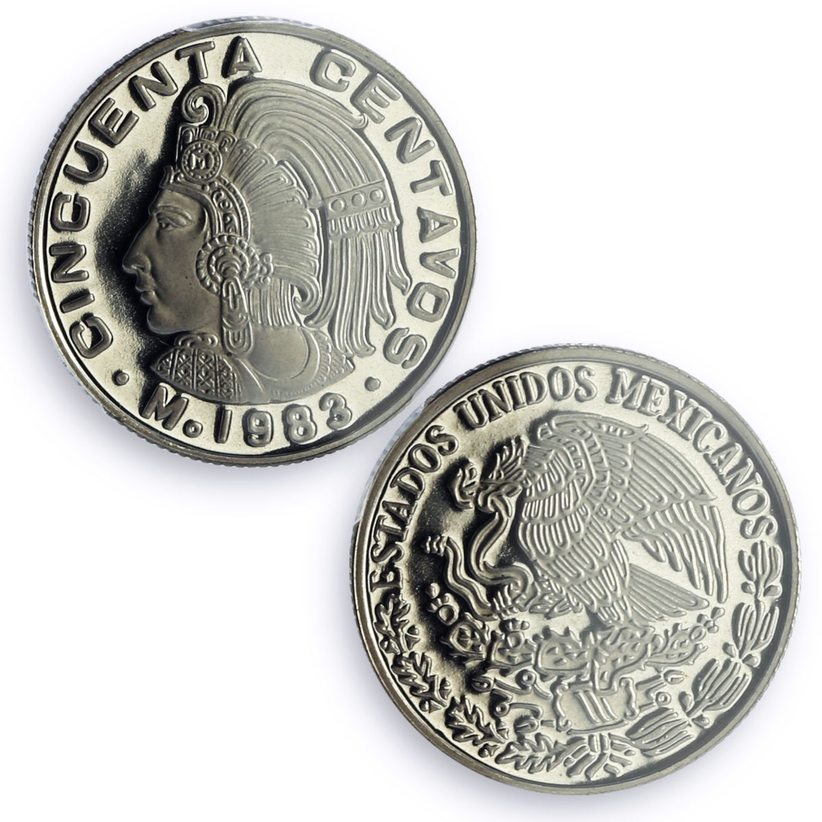 Mexico 50 centavos Aztec Chief Cuauhtemoc KM-452 PR70 PCGS silver coin 1983 Mexico 50 centavos Aztec Chief Cuauhtemoc KM-452 PR70 PCGS silver coin 1983