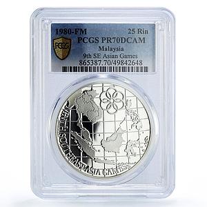 Malaysia 25 ringgit 9th South Asian Olympic Games PR70 PCGS silver coin 1980
