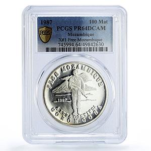 Mozambique 100 matades Free Mozambique Armed Man X#1 PR64 PCGS silver coin 1987