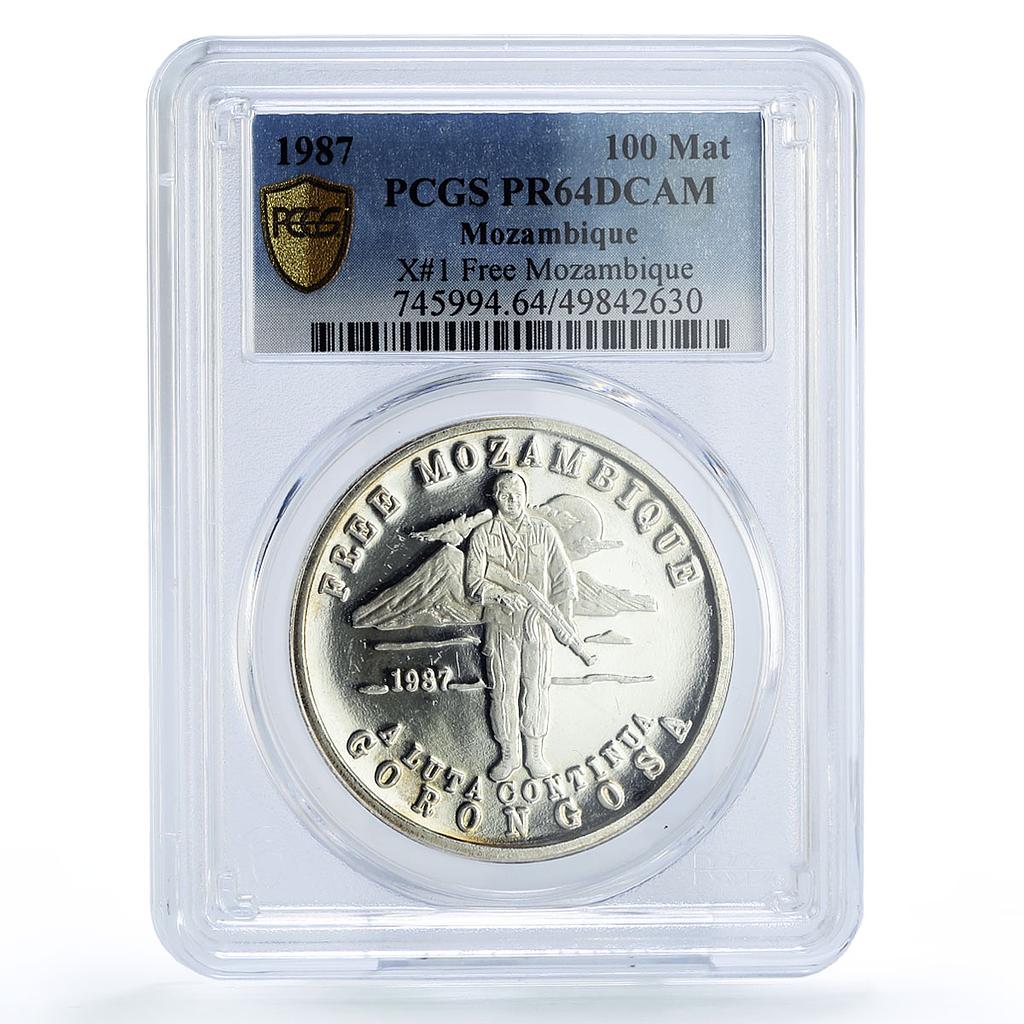 Mozambique 100 matades Free Mozambique Armed Man X#1 PR64 PCGS silver coin 1987