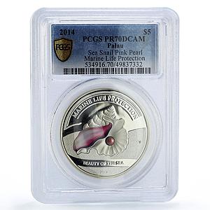 Palau 5 dollars Marine Life Sea Beauty Pink Shell PR70 PCGS silver coin 2014