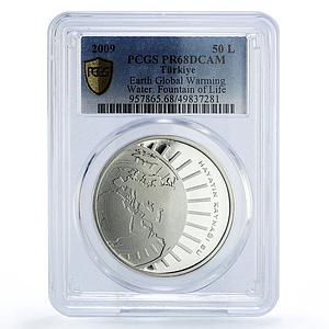 Turkey 50 lira Global Warming Threat Life Fountain PR68 PCGS silver coin 2009