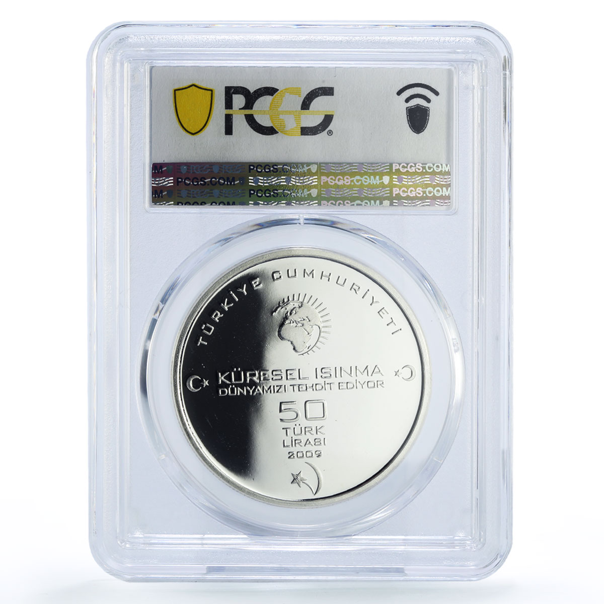 Turkiye 50 lira Global Warming Threat Life Fountain PR68 PCGS silver coin 2009
