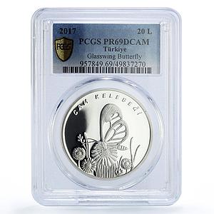 Turkey 20 lira Conservation Glasswing Butterfly PR69 PCGS silver coin 2019