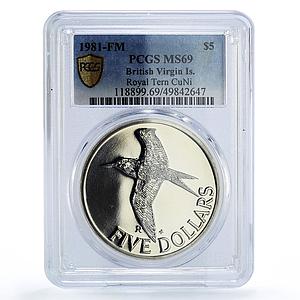 British Virgin Islands 5 dollars Royal Tern Bird KM-30 MS69 PCGS CuNi coin 1981