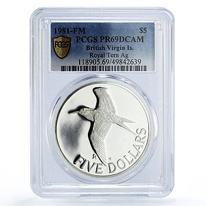British Virgin Islands 5 dollars Royal Tern Bird KM-30a PR69 PCGS Ag coin 1981